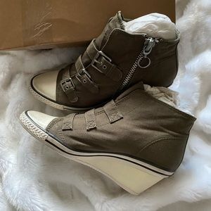 ASH brand army green canvas wedge buckle sneaker size 38M